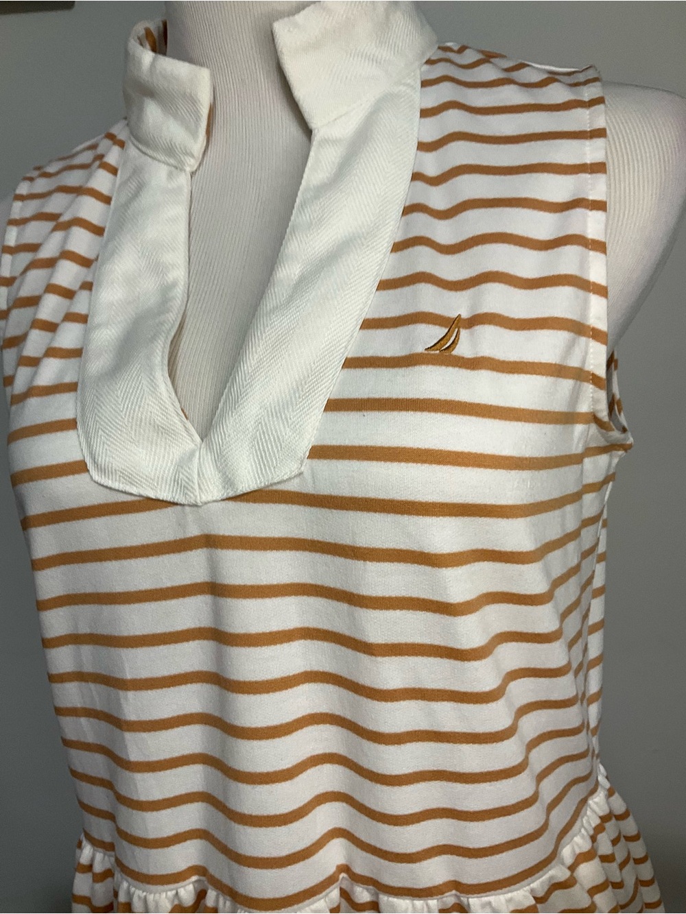 Nautica Jeans Cream and Tan Striped Sleeveless V-Neck Tiered Dress Size M - Picture 4 of 4